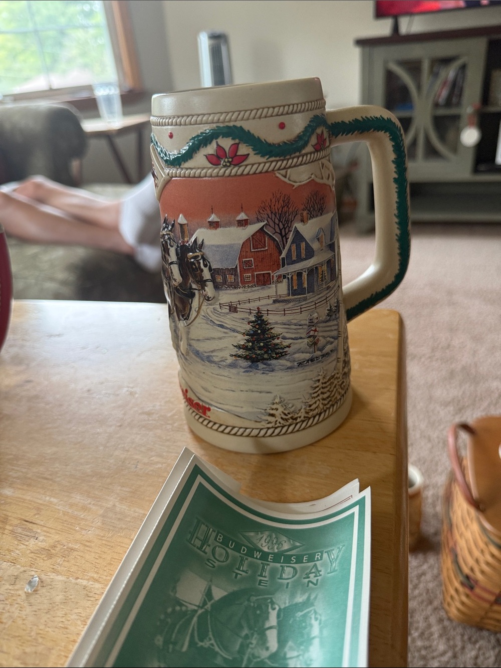Budweiser American homestead Holiday Ceramic Stein - Cream and Green
